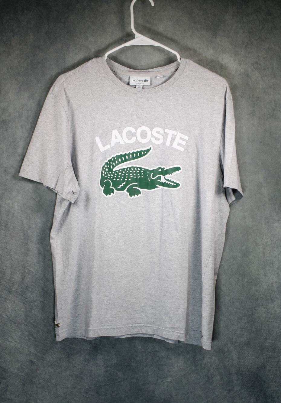 Lacoste Big Croc Logo Heather Gray Graphic T-Shirt Mens XL Regular Fit